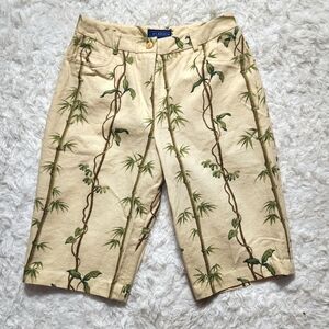 J McLaughlin Womens 6 Cotton Weave Bermuda Shorts Bamboo Beige Green Preppy USA